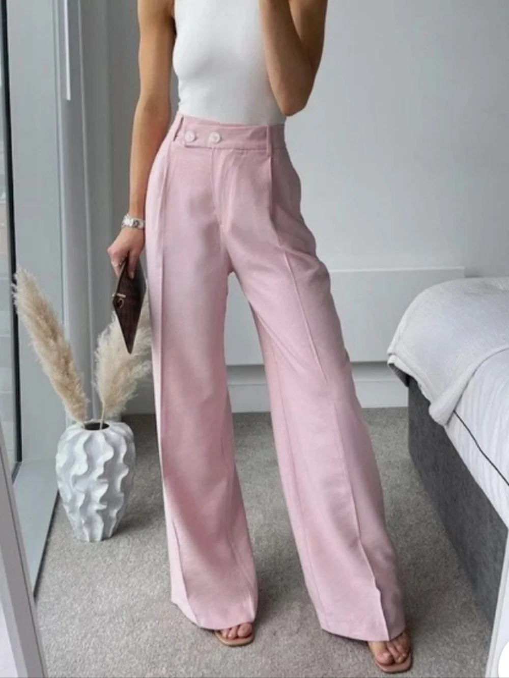 Zara Front Wrap Menswear Style Wide Pants Pink Size XL